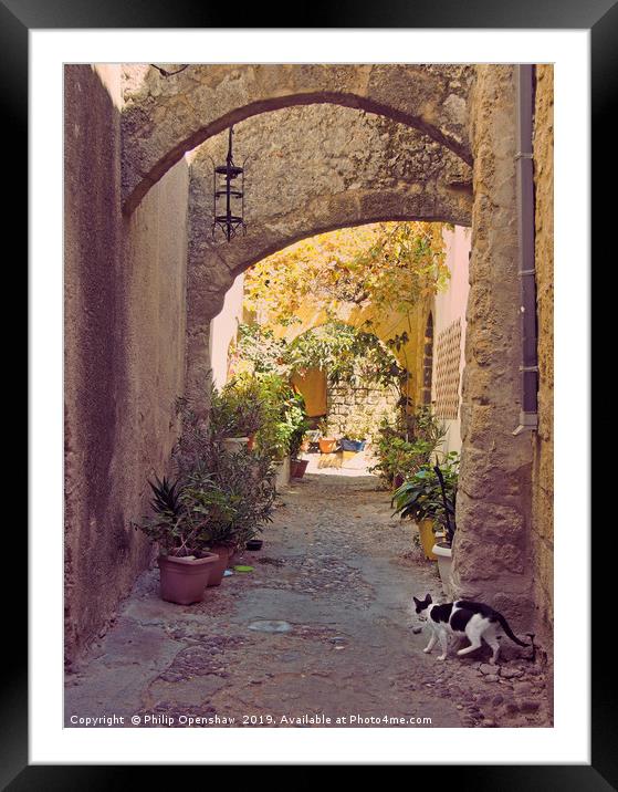 Alleycat - Rhodes Town Framed Mounted Print by Philip Openshaw