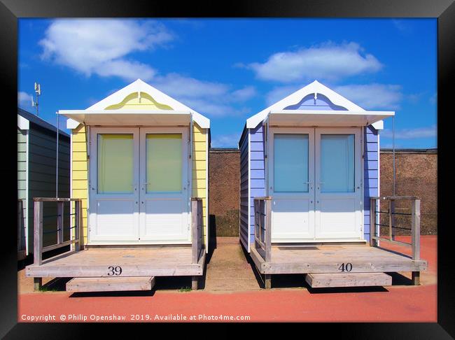 summer beach huts and sunshine Framed Print by Philip Openshaw