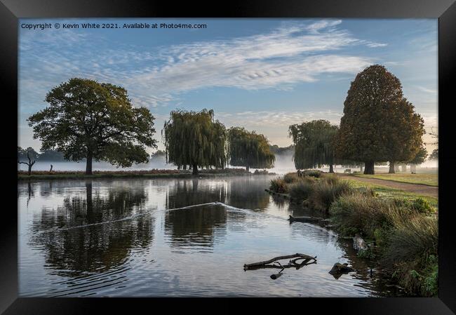 Bushy Park misty pond in November Framed Print by Kevin White