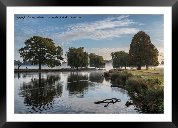 Bushy Park misty pond in November Framed Mounted Print by Kevin White