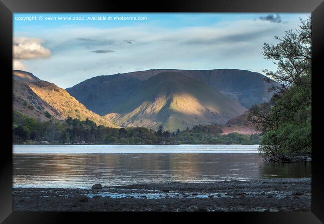 Ullswater evening sun and shadows on the mountains Framed Print by Kevin White