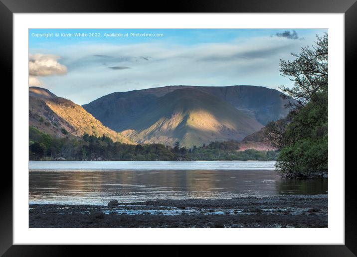 Ullswater evening sun and shadows on the mountains Framed Mounted Print by Kevin White
