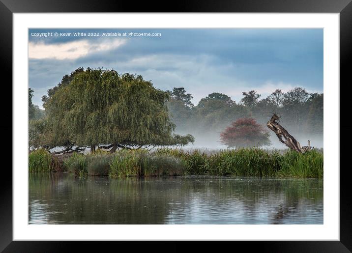 October dawn mist at Heron Pond Framed Mounted Print by Kevin White
