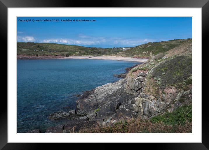 Manorbier beach view from cliff top Framed Mounted Print by Kevin White