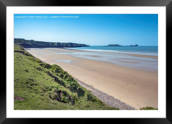 Long sandy beach at Rhossilli Framed Mounted Print by Kevin White