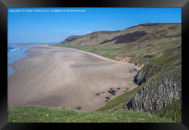 Rhossilli large sandy beach Framed Print by Kevin White