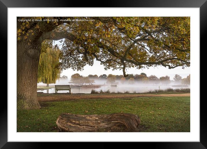 Sitting under the trees watching the mist Framed Mounted Print by Kevin White