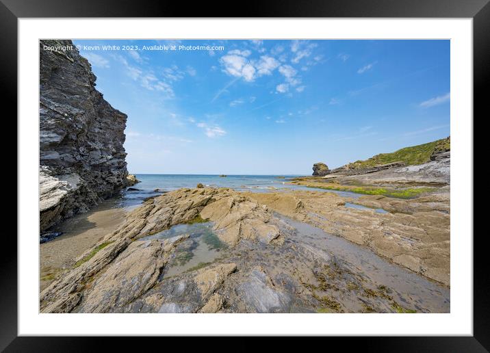 Broadhaven North rugged coastline mixed with large sandy beach Framed Mounted Print by Kevin White