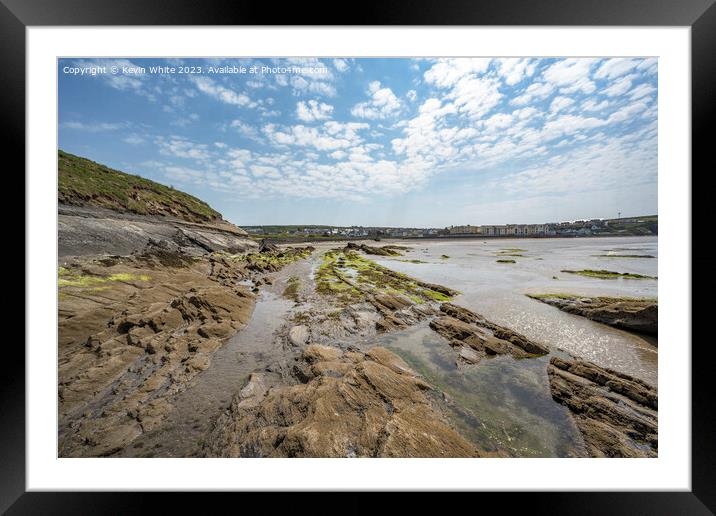 View from rocks  with tide out to Broadhaven North Framed Mounted Print by Kevin White