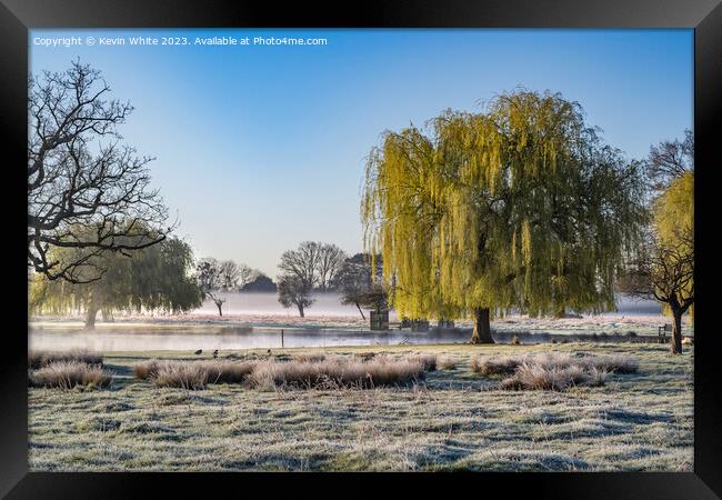 Natures wonderland of frost mist and sunshine Framed Print by Kevin White