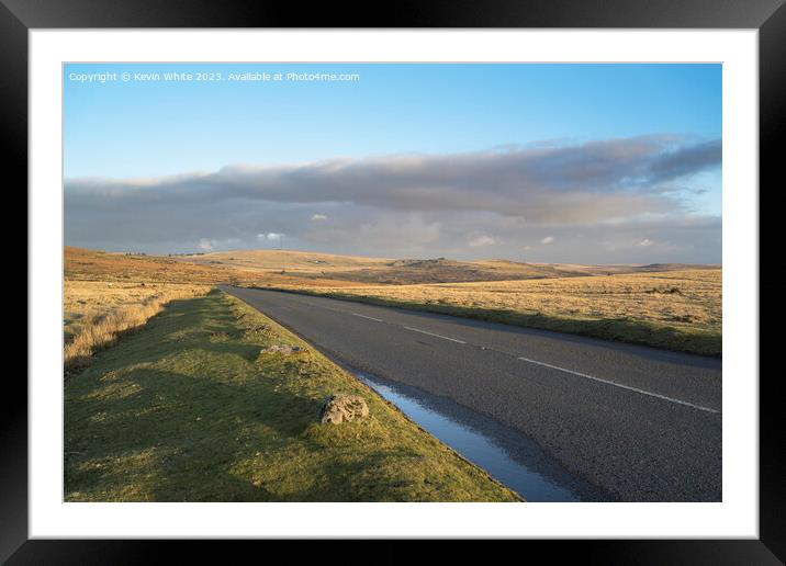 Quiet road on Dartmoor at sunset Framed Mounted Print by Kevin White