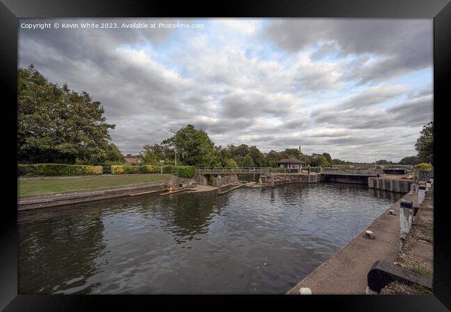 Riverside view towards Molesey Lock near Hampton Court Bridge Framed Print by Kevin White