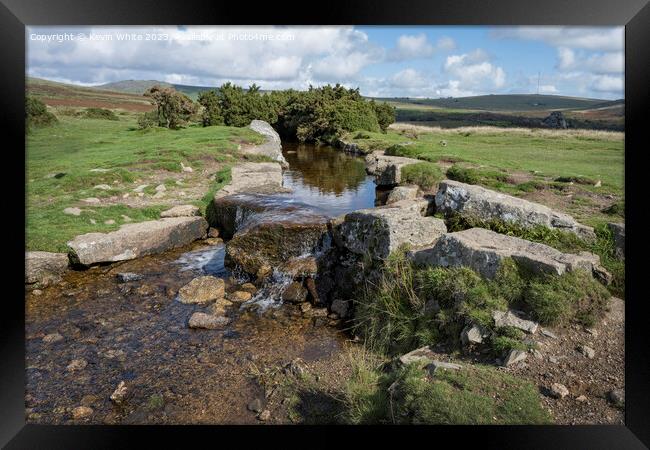 Cascade of water at Windy Cross Dartmoor Framed Print by Kevin White