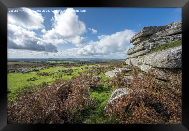Rock formation just a small walk from Pork Hill carpark Dartmoor Framed Print by Kevin White