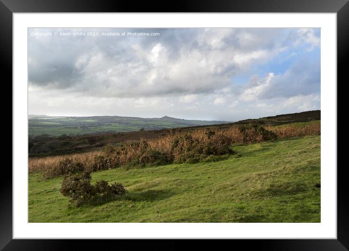 View towards Brentor on the horizon from Pork Hill carpark on Da Framed Mounted Print by Kevin White