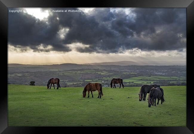 Evening storm clouds gathering over Tavistock and the Dartmoor h Framed Print by Kevin White