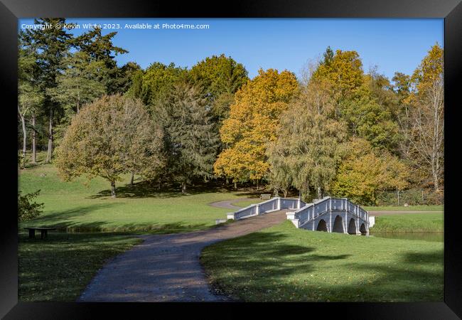 Five arch bridge at Painshill gardens in autumn Framed Print by Kevin White