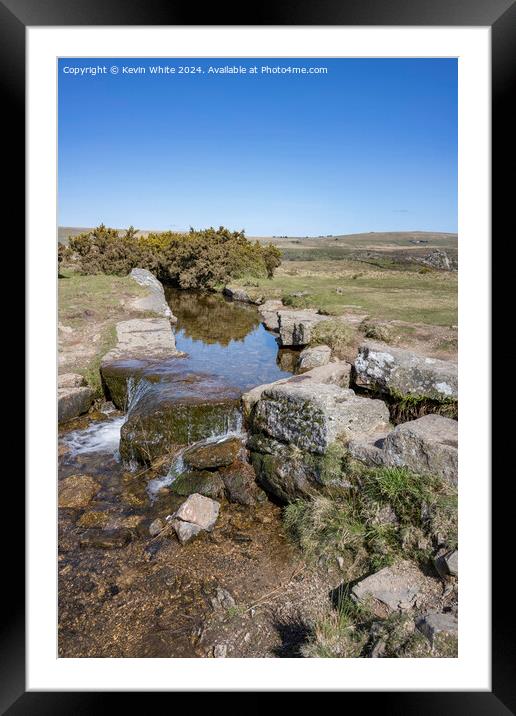 Cascading water at windy post Dartmoor Framed Mounted Print by Kevin White