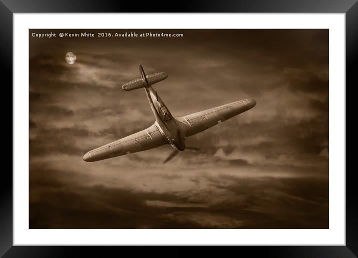 Hawker Hurricane by moonlight Framed Mounted Print by Kevin White