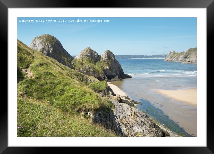Gower three Cliffs Framed Mounted Print by Kevin White