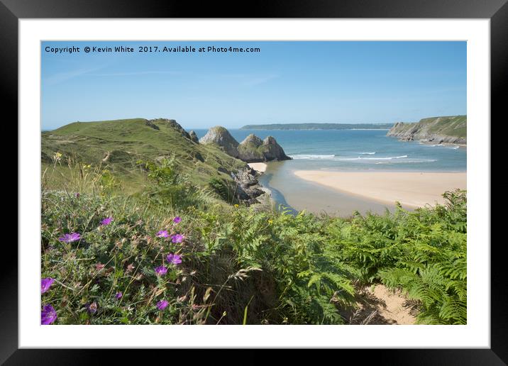 Three Cliffs Bay Framed Mounted Print by Kevin White