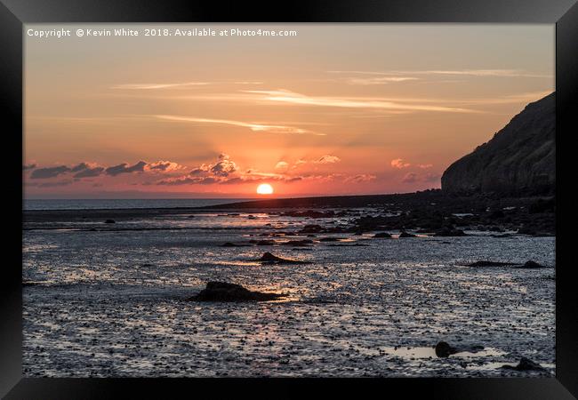 Sunset on Brean Beach Framed Print by Kevin White