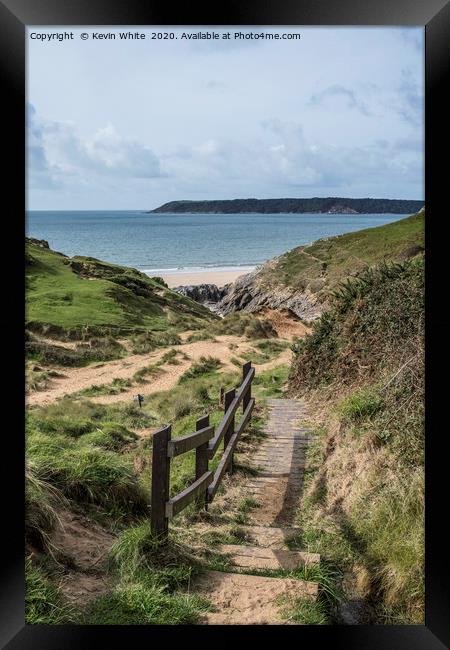 cliff walk at three cliffs bay Framed Print by Kevin White