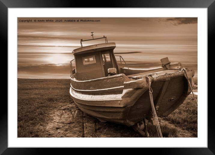 old fishing boat in sepia Framed Mounted Print by Kevin White