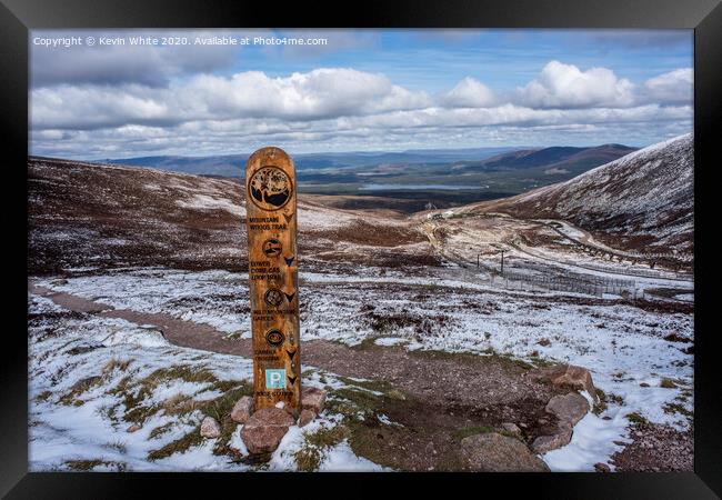 Aviemore Cairngorms wooden sign post Framed Print by Kevin White
