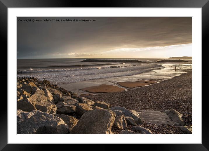 Sunset on Sidmouth beach Framed Mounted Print by Kevin White