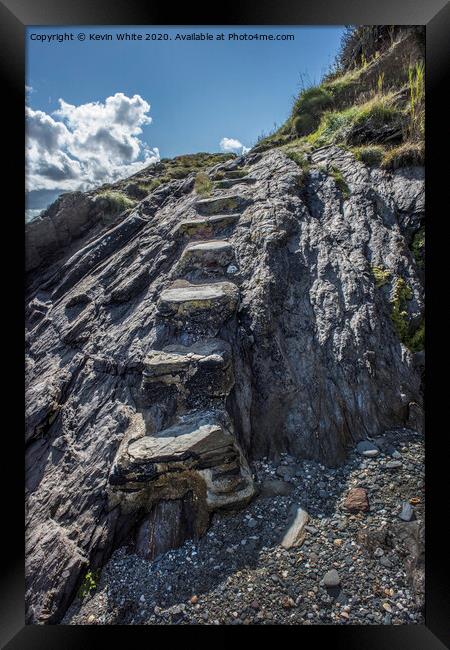 stone steps to St Mawes beach Framed Print by Kevin White