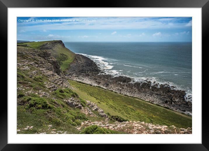 Rocky beach at Worms Head Framed Mounted Print by Kevin White