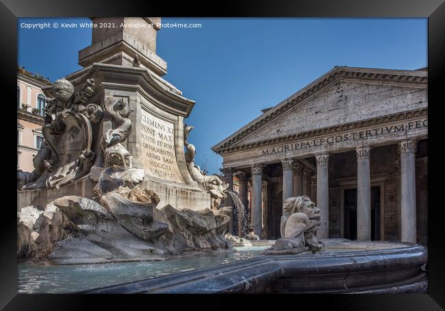 Water fountain in front of the Pantheon Framed Print by Kevin White