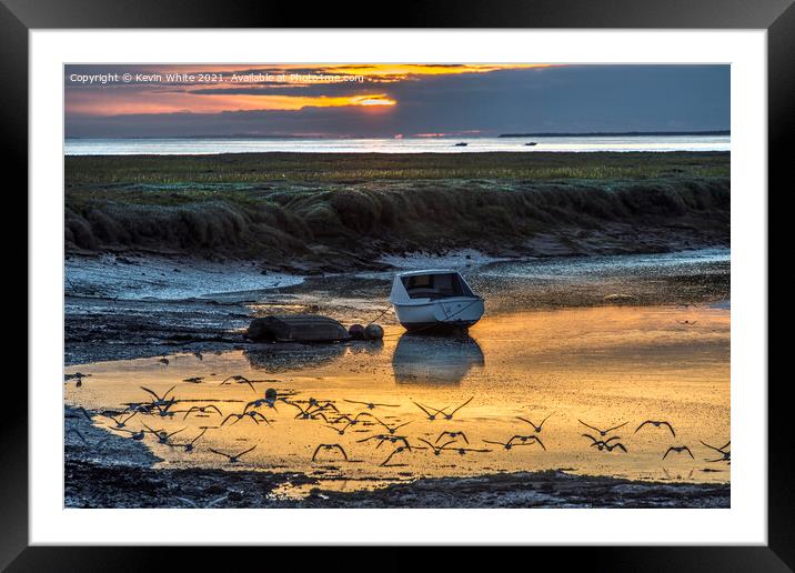 Dramatic sunset at river Loughor Framed Mounted Print by Kevin White