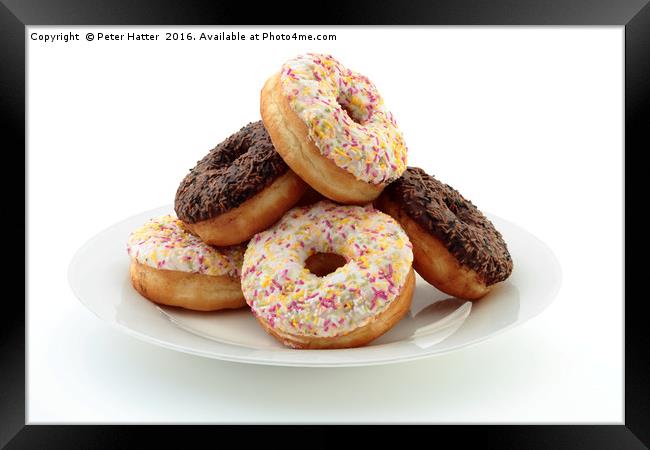 Doughnuts on a Plate. Framed Print by Peter Hatter