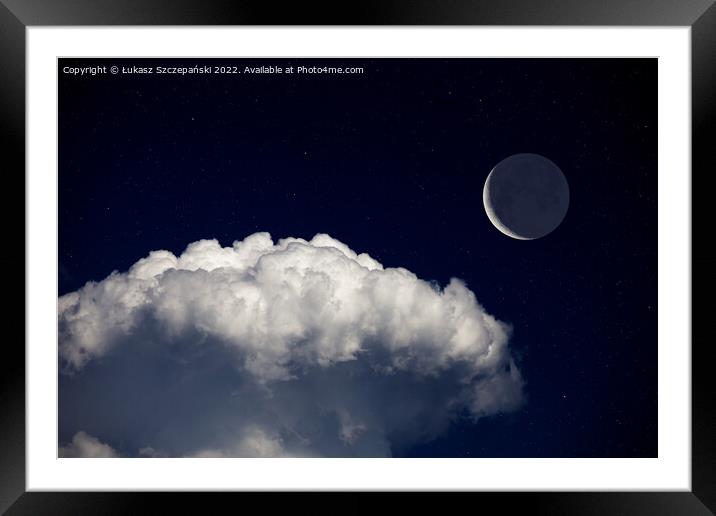 Fantasy night landscape, waning crescent moon Framed Mounted Print by Łukasz Szczepański