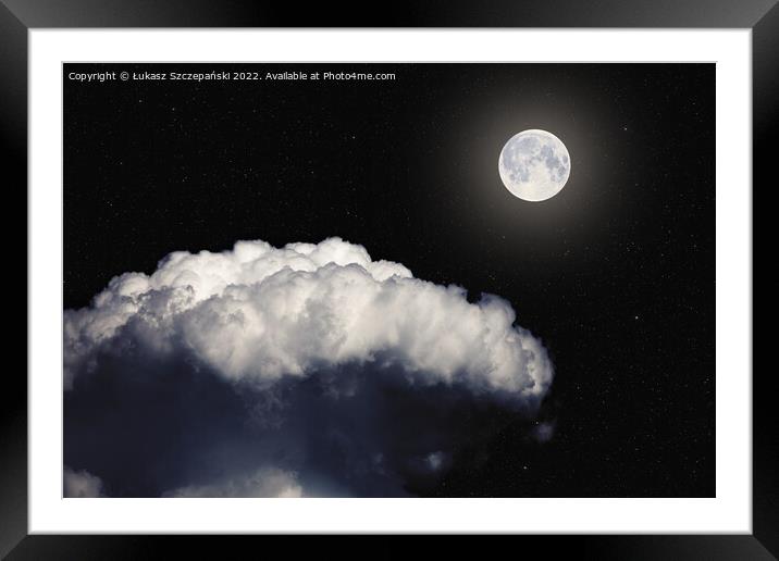 Fantasy night landscape, glowing full moon Framed Mounted Print by Łukasz Szczepański