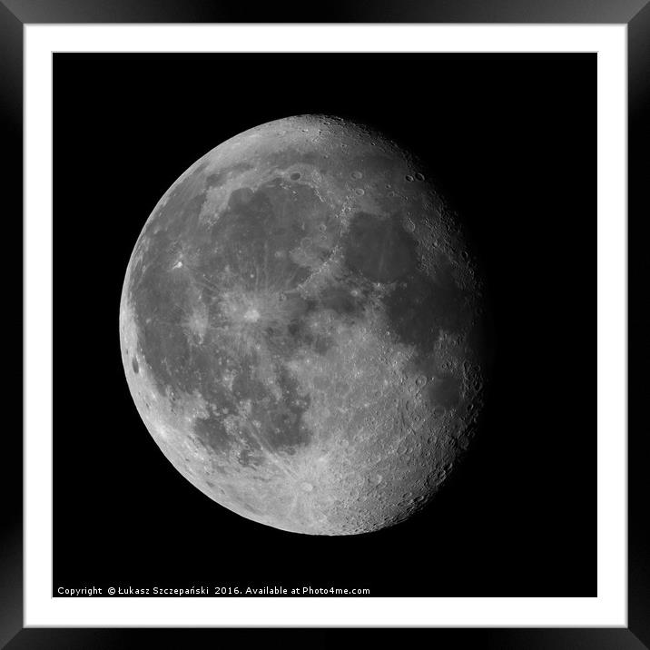 Waning gibbous Moon on black sky Framed Mounted Print by Łukasz Szczepański