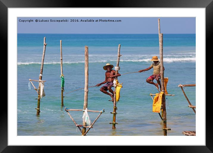 Stilt fishing, Weligama, Sri Lanka Framed Mounted Print by Łukasz Szczepański