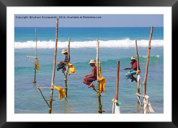 Stilt fishing, Weligama, Sri Lanka Framed Mounted Print by Łukasz Szczepański