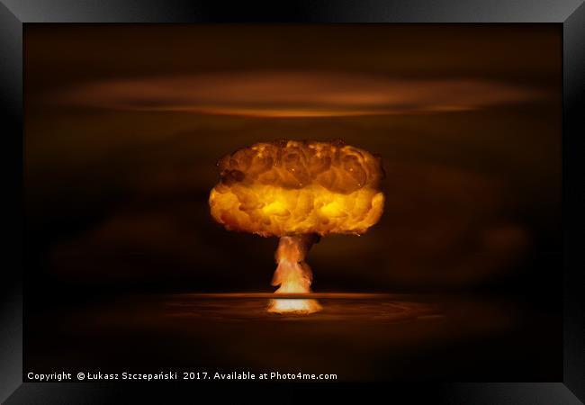 Atomic bomb realistic explosion, orange color with Framed Print by Łukasz Szczepański