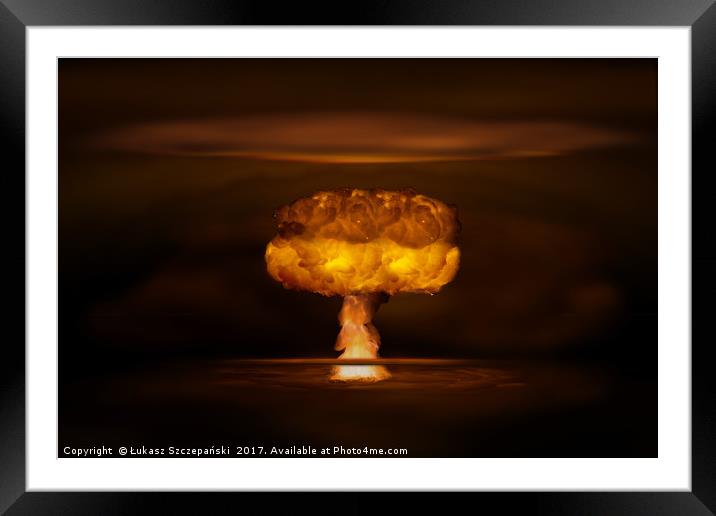 Atomic bomb realistic explosion, orange color with Framed Mounted Print by Łukasz Szczepański