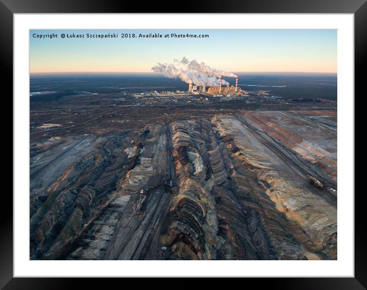 Aerial view of open-cast coal mine and power plant Framed Mounted Print by Łukasz Szczepański