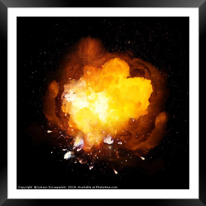 Hot fiery bomb explosion Framed Mounted Print by Łukasz Szczepański
