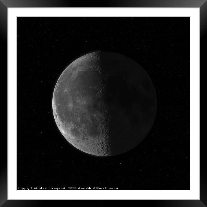 Moon against starry sky, super HDR image Framed Mounted Print by Łukasz Szczepański