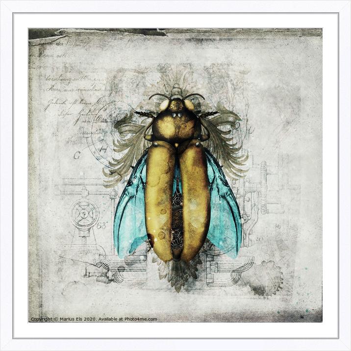 Mechanical Bug Drawing Framed Mounted Print by Marius Els