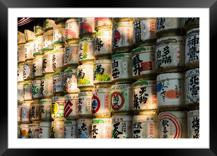 Barrels of sake Framed Mounted Print by Kevin Livingstone