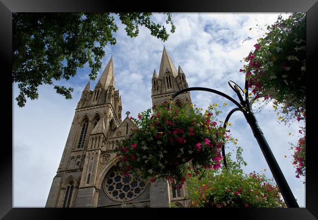 Flowers and cathedral, Truro Framed Print by Linda Cooke