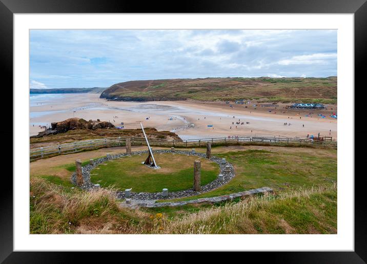 Millennium Sundial above Perranporth Beach Framed Mounted Print by Linda Cooke
