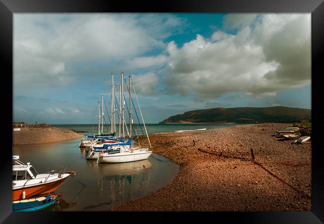 Boats at Porlock Weir, Somerset Framed Print by Linda Cooke